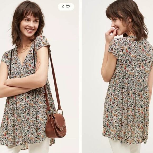Vanessa Virginia Anthropologie floral ladder long tunic top - Picture 1 of 8
